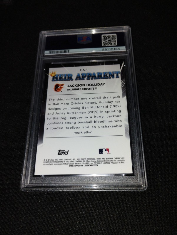 2022 BOWMAN DRAFT HEIR APPARENT #HA1 JACKSON HOLLIDAY PSA 10 view 2