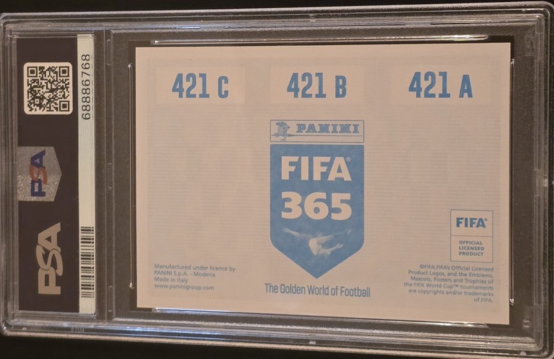 2019 Panini FIFA 365 Erling Haaland Rookie Card RC Sticker 421 BLUE Back PSA 9 view 2