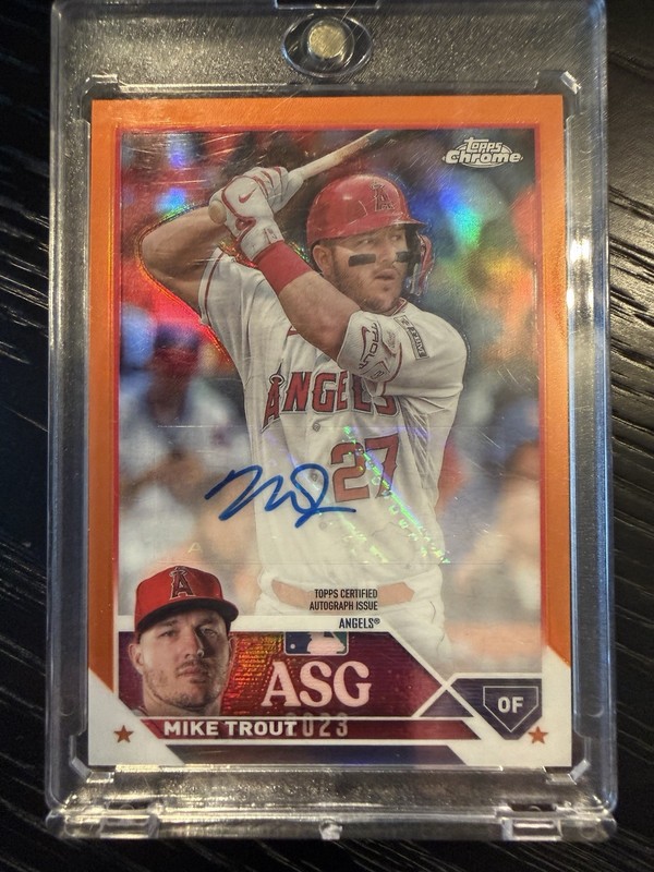 2023 Mike Trout Topps Chrome Orange Auto /25 view 2