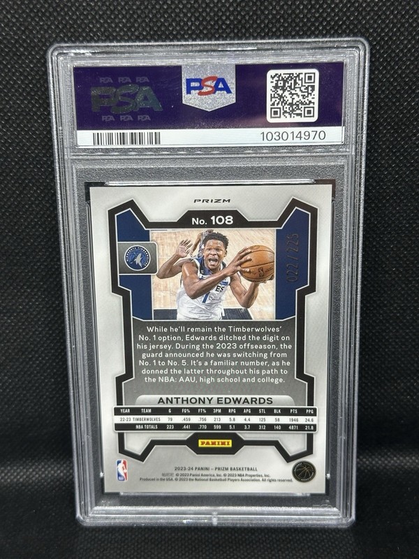 2023-24 Prizm Anthony Edwards Teal Ice /225 PSA 9 view 2