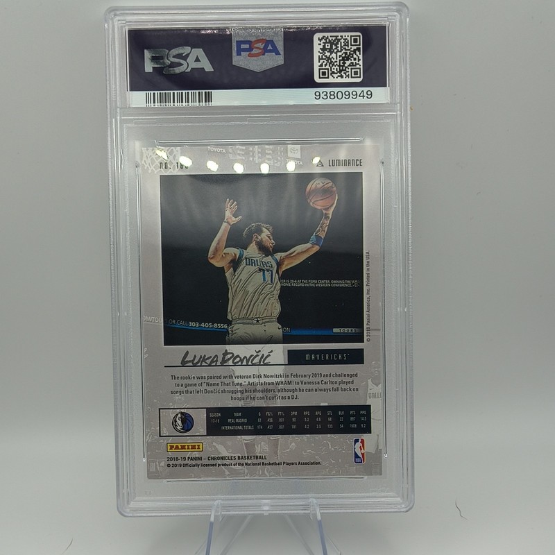 Panini 2018-19 Chronicles Luminance Luka Dončić Rookie #166 Mavericks PSA 9 view 2