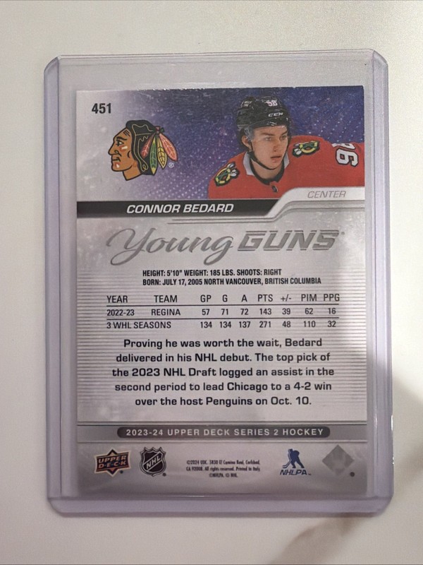 2023-24 Upper Deck Series 2 - Young Guns Connor Bedard #451 Outburst (RC) view 2