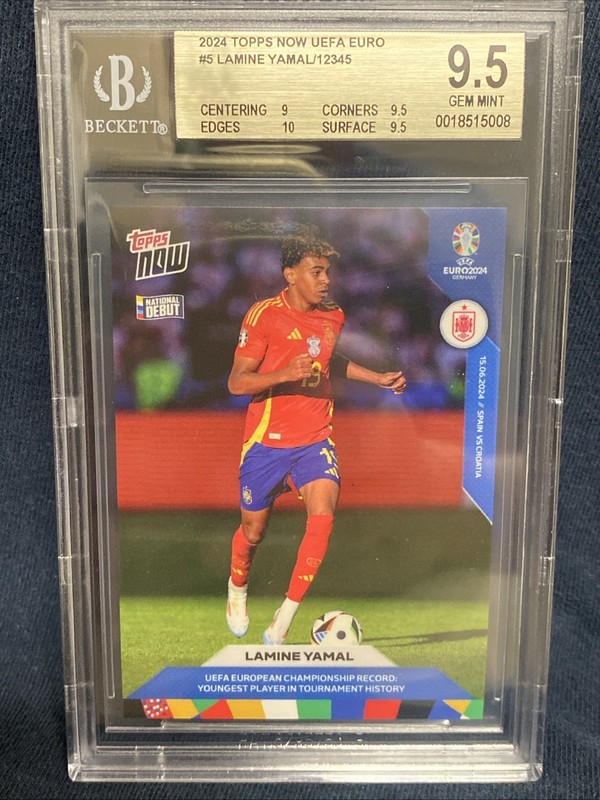 2024 Topps Now Uefa Euro -Lamine Yamal #005 /12345 BGS 9.5 Gem Mint Debut
