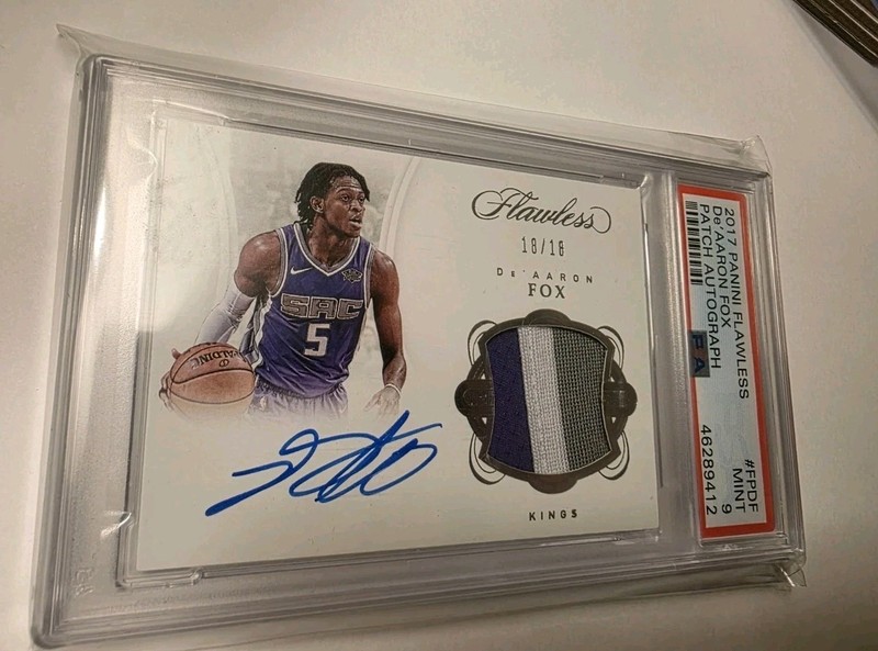 2017-18 Flawless De'Aaron Fox /18 PSA 9 Bookend Horizontal Patch Auto Graded /1