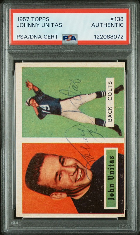 1957 TOPPS JOHN UNITAS #138 PSA RARE SIGNED ROOKIE AUTO RC LOW POP HOF STAR