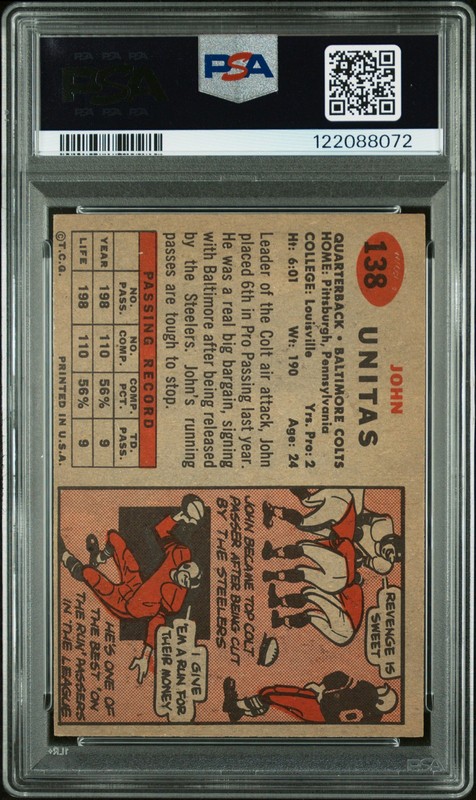 1957 TOPPS JOHN UNITAS #138 PSA RARE SIGNED ROOKIE AUTO RC LOW POP HOF STAR view 2