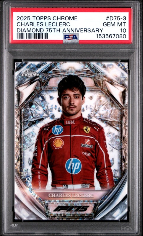 CHARLES LECLERC 2025 TOPPS CHROME F1 DIAMOND 75TH ANNIVERSARY PSA 10 GEM MINT