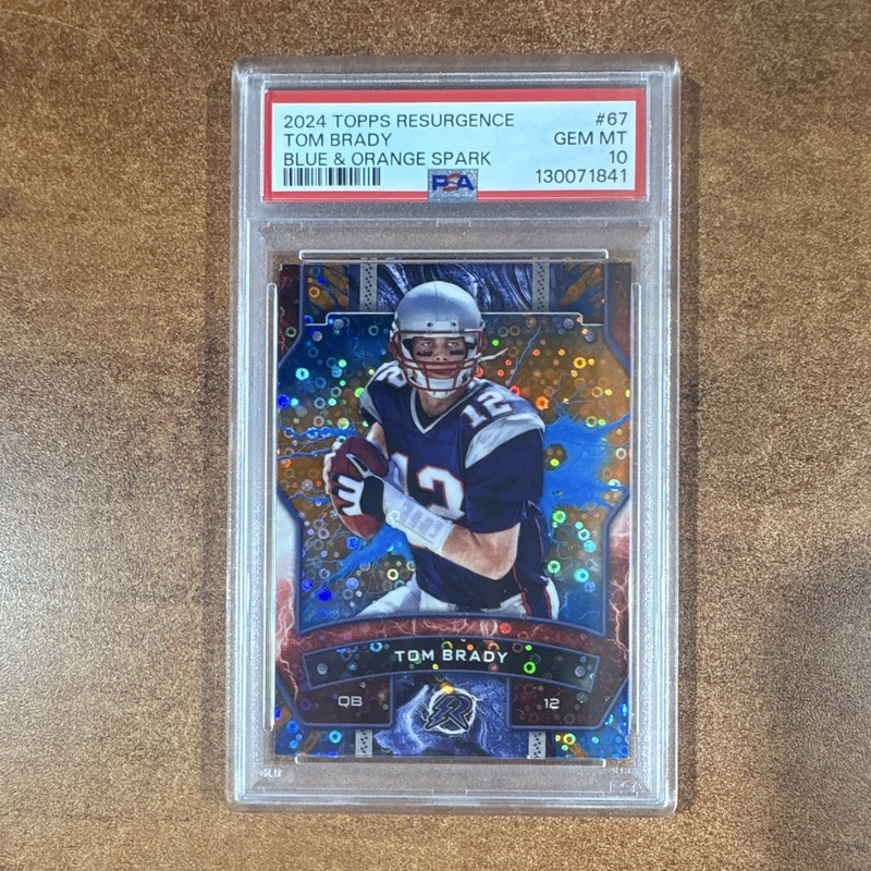 Topps 2024 Resurgence Tom Brady Blue & Orange Spark Refractor PSA 10 #67