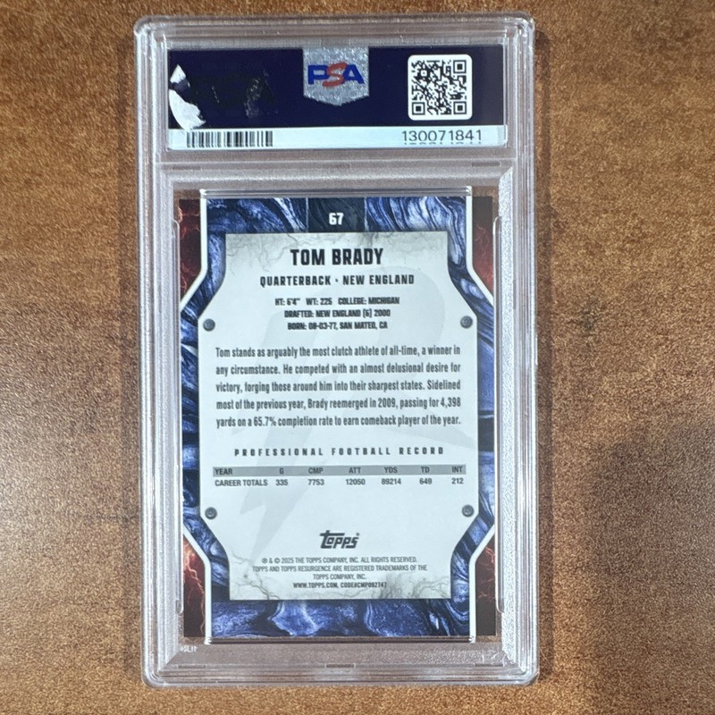 Topps 2024 Resurgence Tom Brady Blue & Orange Spark Refractor PSA 10 #67 view 2