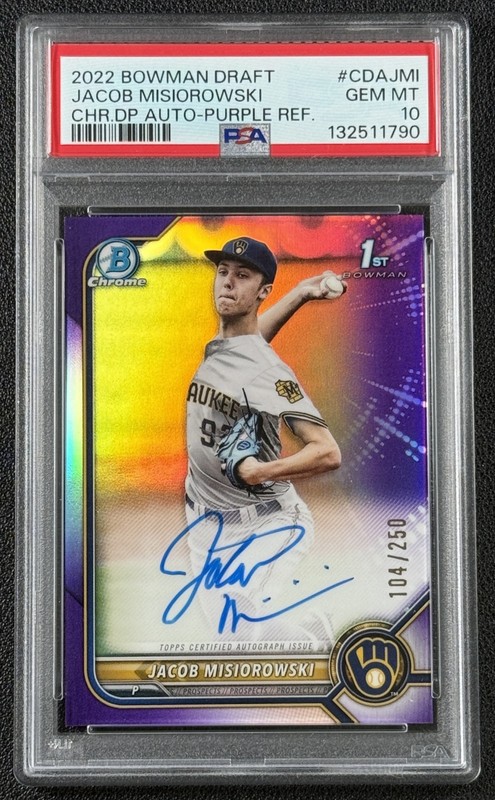JACOB MISIOROWSKI PSA 10 2022 BOWMAN DRAFT CHROME AUTO PURPLE REFRACTOR 1ST /250