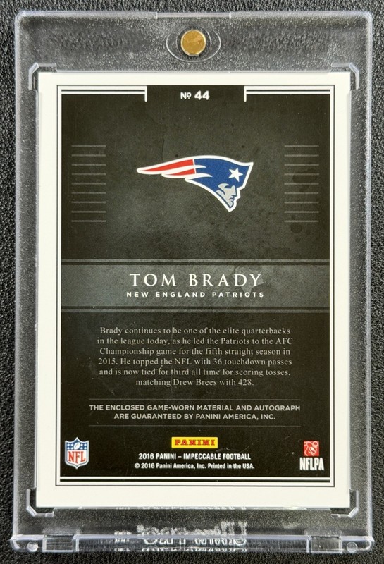TOM BRADY 2016 PANINI IMPECCABLE #44 ELEGANCE GAME USED PATCH AUTO 5/5 PATRIOTS view 2