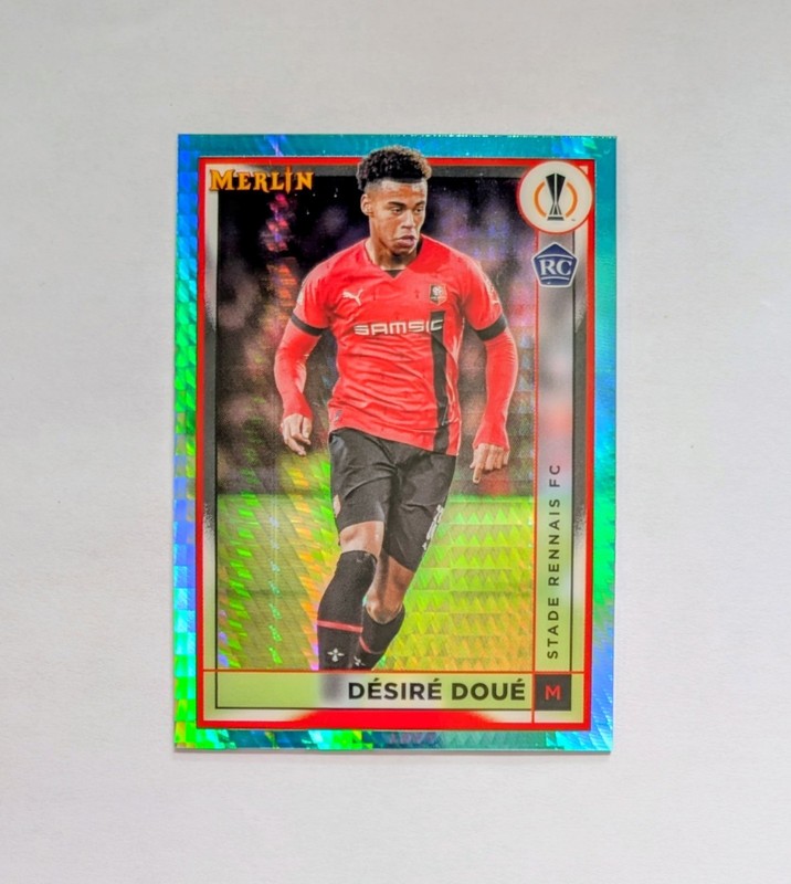 Desire Doue Rookie Aqua Prizm 2023 Topps Chrome Merlin UEFA France PSG