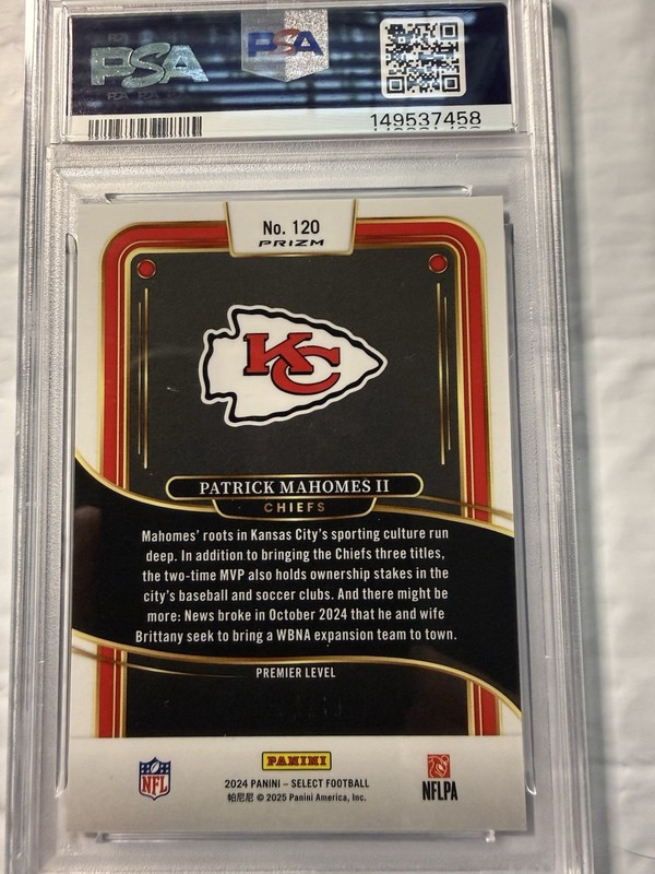 2024 Panini Select - Premier Level Patrick Mahomes II #120 Tri-Color Prizm PSA 9 view 2