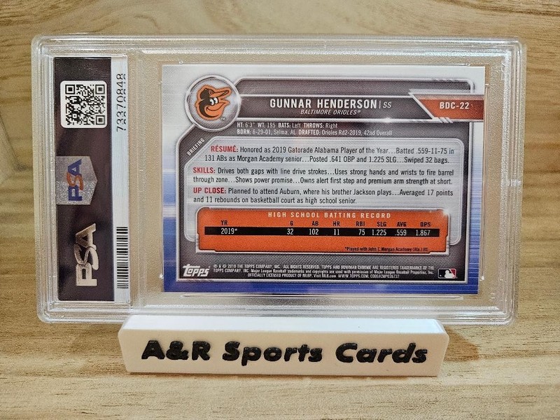 2019 Bowman Draft #BDC-22 - Gunnar Henderson - Chrome 1st Bowman - PSA 10 GM view 2