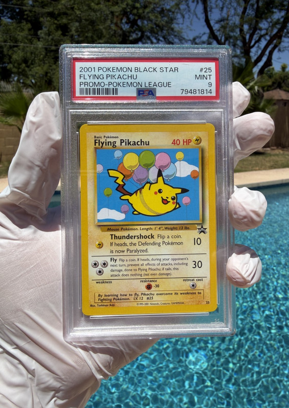 2001 Pokemon Black Star Promo Flying Pikachu #25 Pokemon League PSA 9 Mint