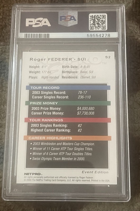 PSA 9 ROGER FEDERER 2003 NETPRO ELITE #S2 EVENT STARTER RC TENNIS CARD view 2