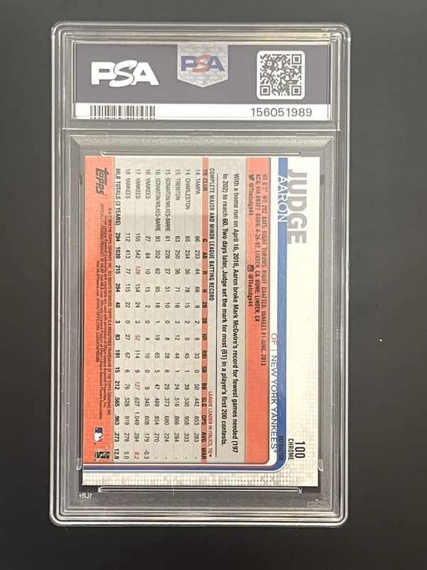 2019 Topps Chrome Aaron Judge #100 Refractor PSA 9 MINT view 2