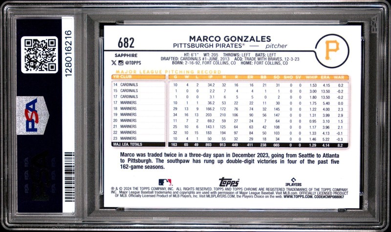 MARCO GONZALEZ 2024 TOPPS CHROME SUPERFRACTOR SP 1/1 PSA 10 GEM MINT PIRATES view 2