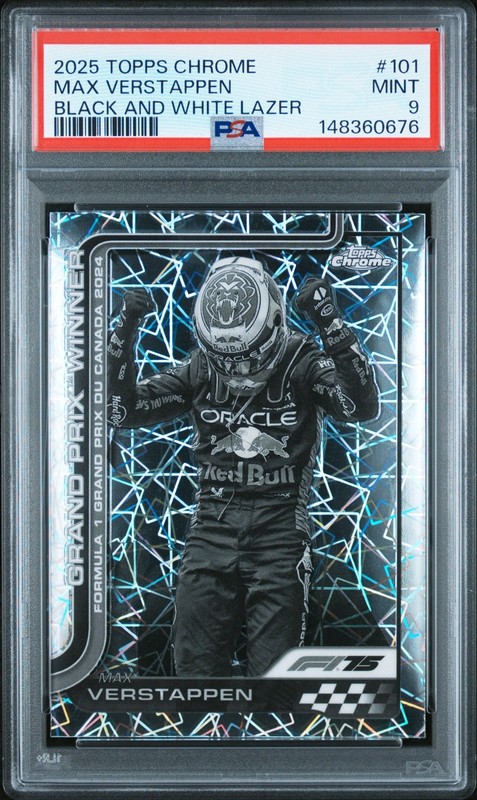 MAX VERSTAPPEN 2025 TOPPS CHROME F1 BLACK WHITE LAZER REFRACTOR #101 PSA 9 MINT