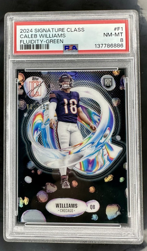 2024 Topps Signature Class CALEB WILLIAMS RC Fluidity Green 144/150 SSP PSA 8