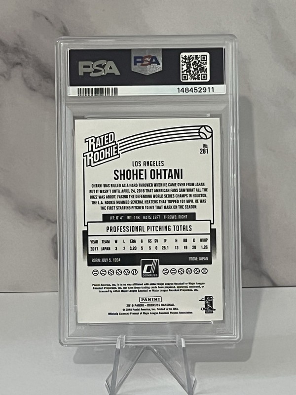 2018 Panini Donruss - Wrapper Redemption Rated Rookie Shohei Ohtani #281 PSA 8 view 2