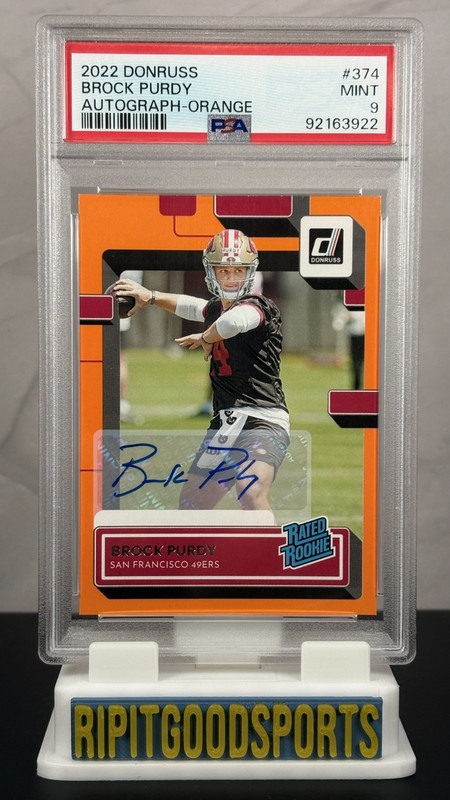 Brock Purdy 2022 Donruss #374 Rated Rookie Autograph Orange PSA 9 MT RC 49ers