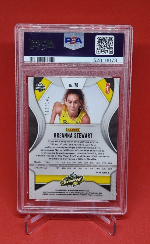 2020 Panin Prizm WNBA PSA 9 Breanna Stewart #70 Blue Prizm /149 Seattle Storm view 2