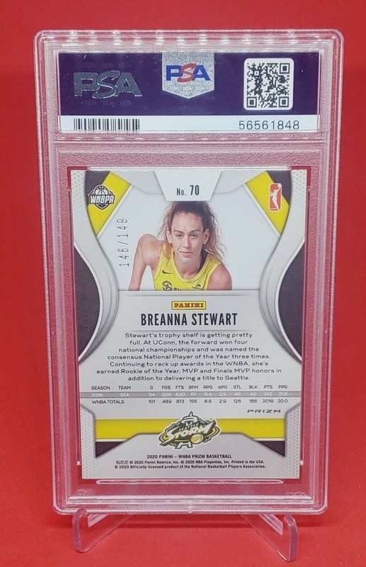 2020 Panin Prizm WNBA PSA 9 Breanna Stewart #70 Blue Prizm /149 Seattle Storm view 2