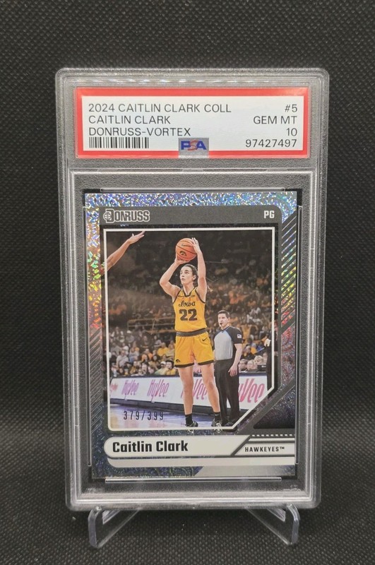 2024 Panini Donruss CAITLIN CLARK COLLECTION #5 Vortex /399 PSA 10 Gem Mint view 1