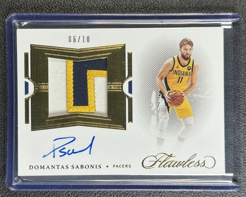 DOMANTAS SABONIS 2020-21 PANINI FLAWLESS GAME-USED PATCH AUTO GOLD 6/10 PACERS
