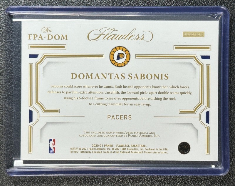 DOMANTAS SABONIS 2020-21 PANINI FLAWLESS GAME-USED PATCH AUTO GOLD 6/10 PACERS view 2
