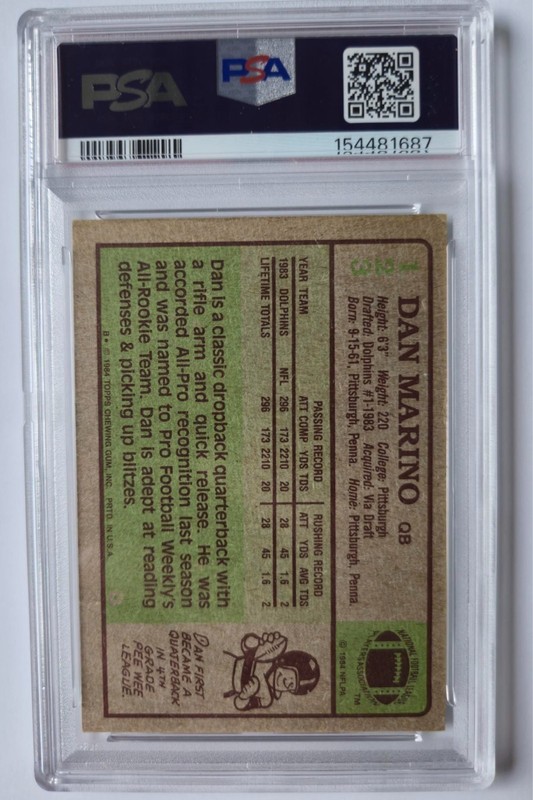 1984 TOPPS DAN MARINO #123 PSA 5 ROOKIE CARD view 2