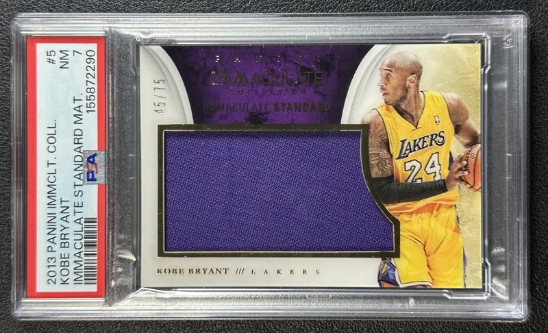 KOBE BRYANT PSA 7 2013-14 PANINI IMMACULATE 5 STANDARD MATERIALS GU JERSEY 45/75