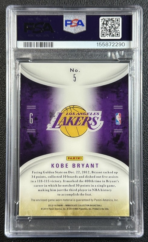 KOBE BRYANT PSA 7 2013-14 PANINI IMMACULATE 5 STANDARD MATERIALS GU JERSEY 45/75 view 2