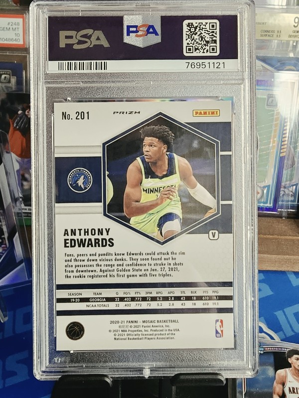 2020-21 Panini Mosaic - Rookie Variation Anthony Edwards Fast Break (RC) PSA10 view 2
