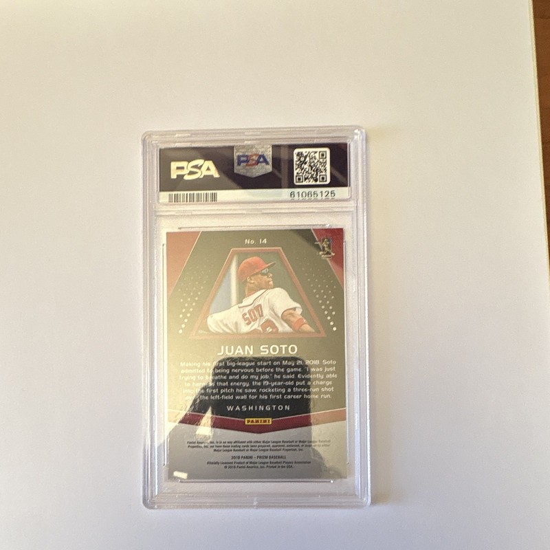 Panini 2018 Chronicles Prizm Juan Soto RC #14 PSA 9 MLB Washington Nationals view 2