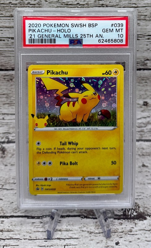 2020 Pokemon SWSH Black Star Promo Pikachu General Mills 25th Holo #039 PSA 10