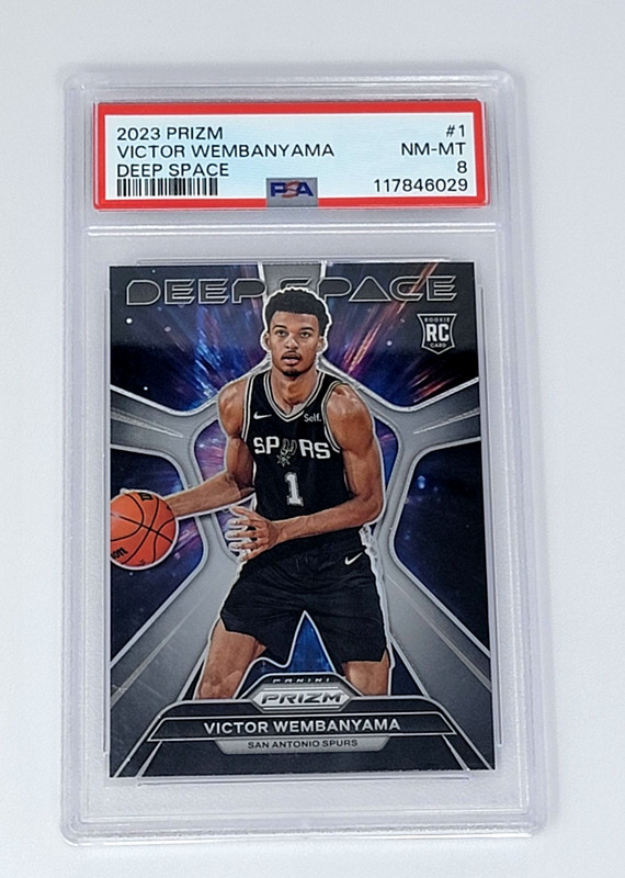 2023-24 Panini Prizm Victor Wembanyama Deep Space RC Rookie #1 Spurs PSA 8 view 2