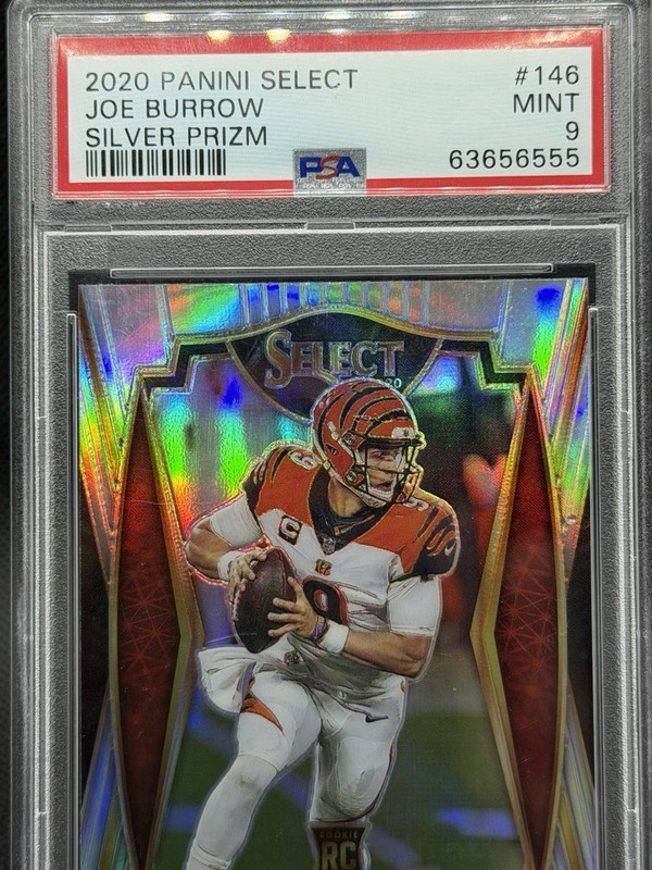 2020 Panini Select Joe Burrow Bengals Rookie Silver Prizm Premier #146 PSA 9 view 2