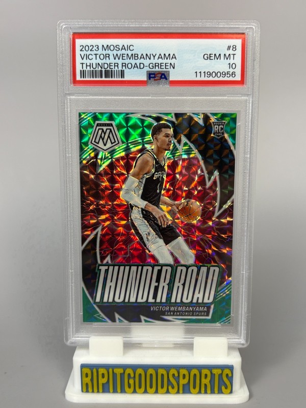 Victor Wembanyama 2023 Mosaic #8 Thunder Road Green RC PSA 10 Gem MT Spurs