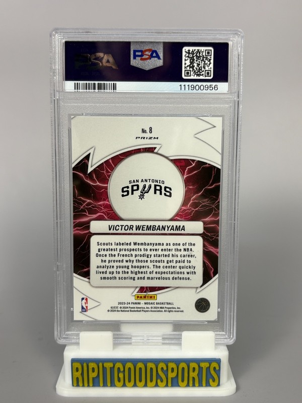 Victor Wembanyama 2023 Mosaic #8 Thunder Road Green RC PSA 10 Gem MT Spurs view 2