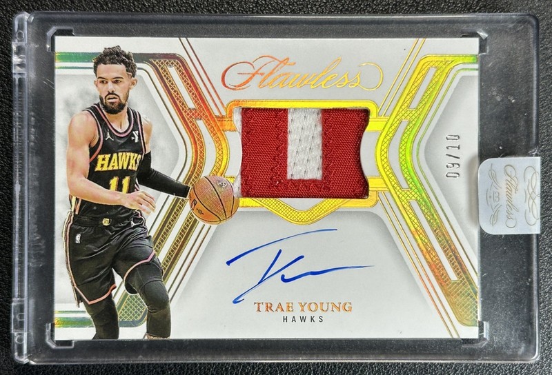 TRAE YOUNG 2024-25 FLAWLESS SIGNATURE PRIME MATERIALS GU PATCH AUTO GOLD 9/10