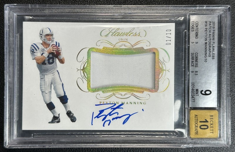 PEYTON MANNING BGS 9 2019 PANINI FLAWLESS JERSEY PATCH AUTO 1/10 *SMALL CHIP* view 1