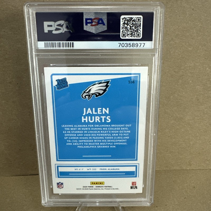 2020 Panini Donruss Jalen Hurts Rated Rookie - PSA 10 - Eagles view 2