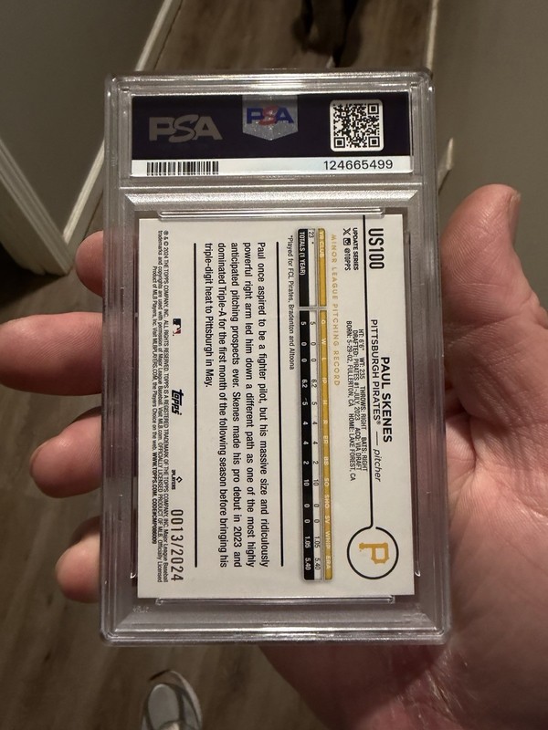 Topps 2024 Update Series Paul Skenes Gold RC #US100 13/2024 PSA Graded view 2