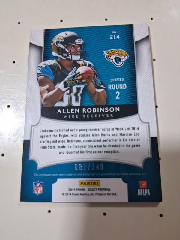 2014 Select ALLEN ROBINSON Rookie Auto Jersey Patch #81/249 Jaguars #214 view 2