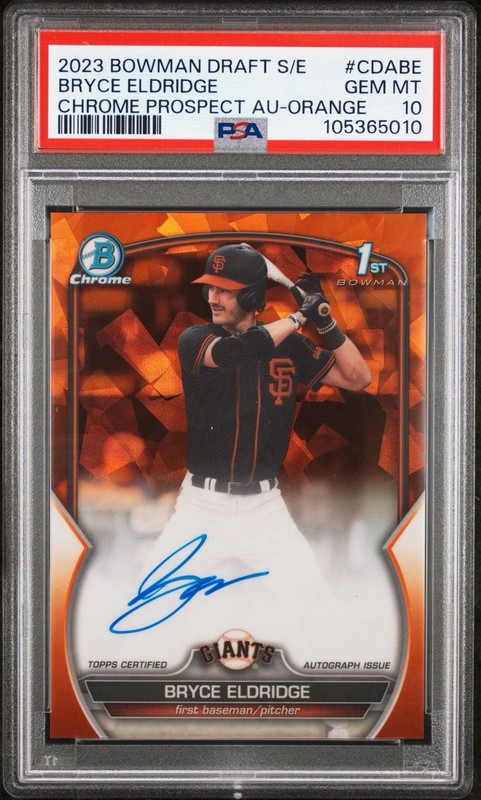 2023 Bowman Sapphire Bryce Eldridge Chrome Prospect Auto Orange /25 PSA 10