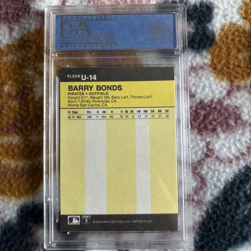 1986 Fleer Update Barry Bonds Rookie RC #U-14 PSA 9 Mint  view 2