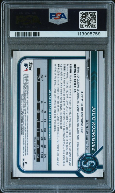 JULIO RODRIGUEZ 2022 Bowman Chrome Sapphire SP Aqua /99 PSA 6 view 2
