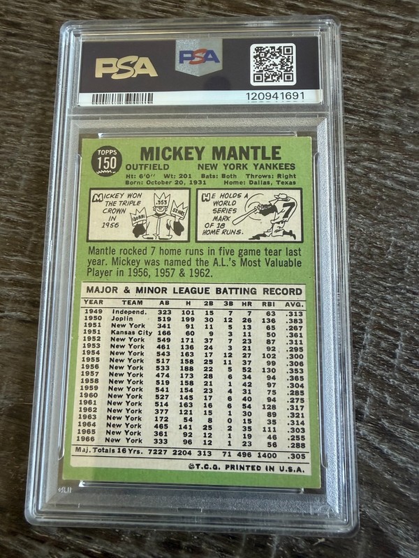 1967 Topps Mickey Mantle PSA 5 view 2